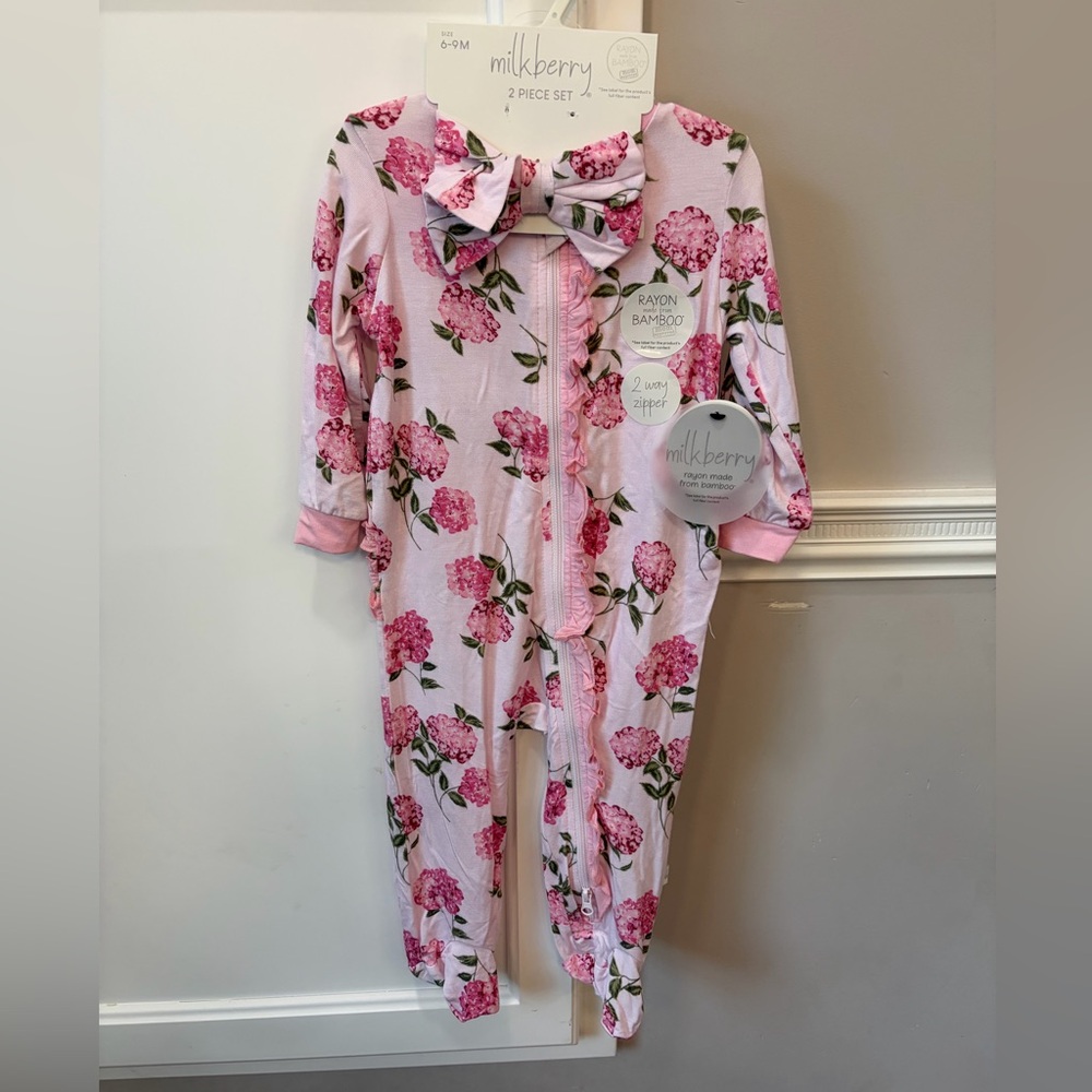 Pink flower Milkberry pjs 6-9m
